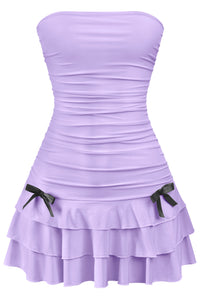 ruched ruffled mini dress