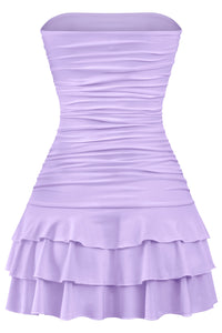 ruched ruffled mini dress
