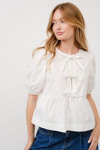 Three Bow front cotton blouse