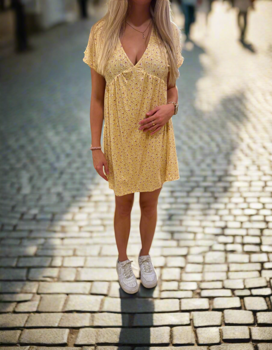 Light yellow floral print dress
