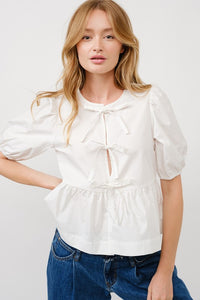 Three Bow front cotton blouse