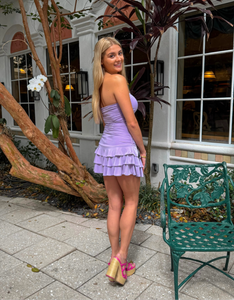 ruched ruffled mini dress