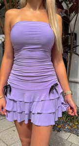 ruched ruffled mini dress