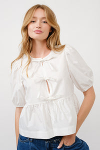 Three Bow front cotton blouse