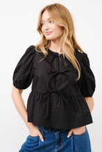 Load image into Gallery viewer, 3 Bow peplum tie blouse