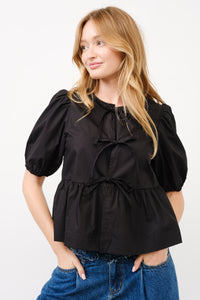 3 Bow peplum tie blouse
