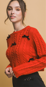 Bow knit sweater in red