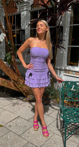 ruched ruffled mini dress