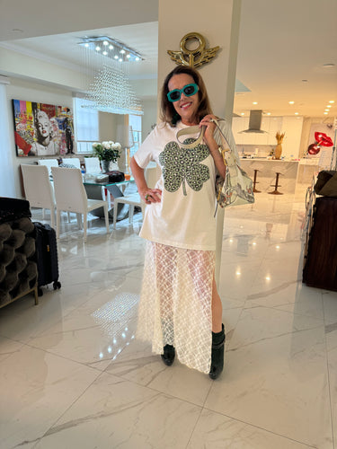 Mesh sheer lace skirt