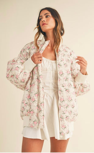 Pastel floral oversized bomber
