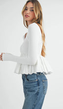 Load image into Gallery viewer, CONTRAST BUBBLE HEM LONG SLEEVE RIBbed TOP