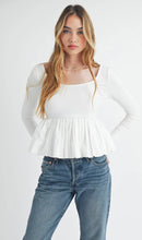 Load image into Gallery viewer, CONTRAST BUBBLE HEM LONG SLEEVE RIBbed TOP