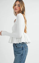 Load image into Gallery viewer, CONTRAST BUBBLE HEM LONG SLEEVE RIBbed TOP