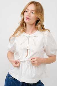 Three Bow front cotton blouse