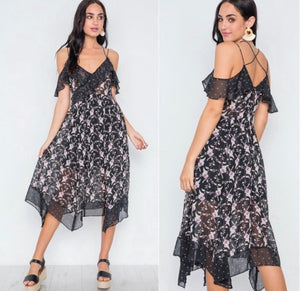 Polka floral print swing dress